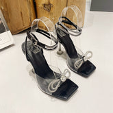 Women's Rhinestone Bow Transparent Super High Sandals